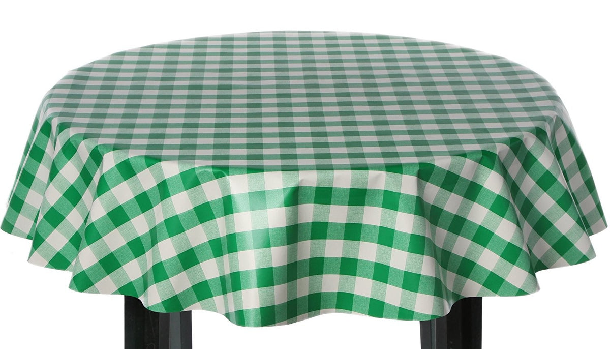 Round Vinyl Tablecloth 137cm Green Gingham Check design Karina Home